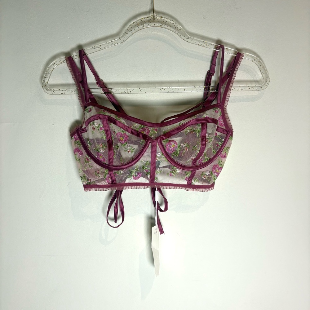 For Love & Lemons NWT Camila Longline Embroidered Mesh Bra Size Small - Picture 8 of 13